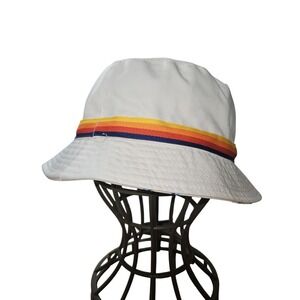 Aldi Gear Hat Bucket One‎ Size White Rainbow Stripe Cotton Summer Logo New